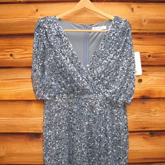 Mac Duggal 5640 Womens Blue Draped Sleeve V Neck Gown - Picture 7 of 12